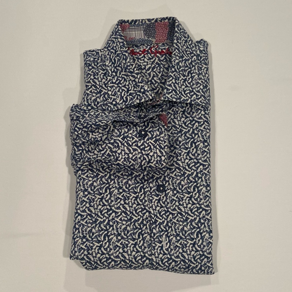 YOUTH BUTTON DOWN - Robert Graham - L - Abstract Blue and White Print